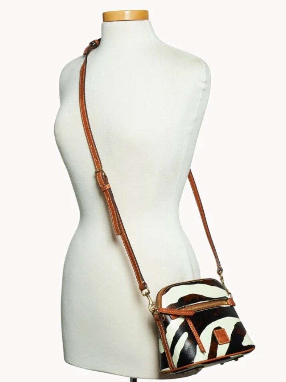 New Dooney & Bourke Zena Zebra Italian Leather Domed Crossbody Satchel Bag - Picture 3 of 12